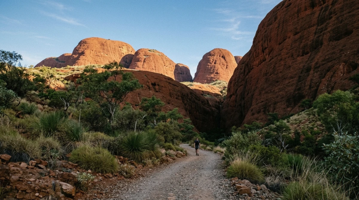 Red conglomerate domes above the Walpa Gorge walking track on a Kata Tjuta and Uluru sunrise tour, Red Centre Australia